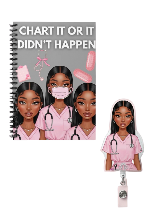 Chart It Or It Didn’t Happen Notebook + Original Med Barb Badge Reel bundle