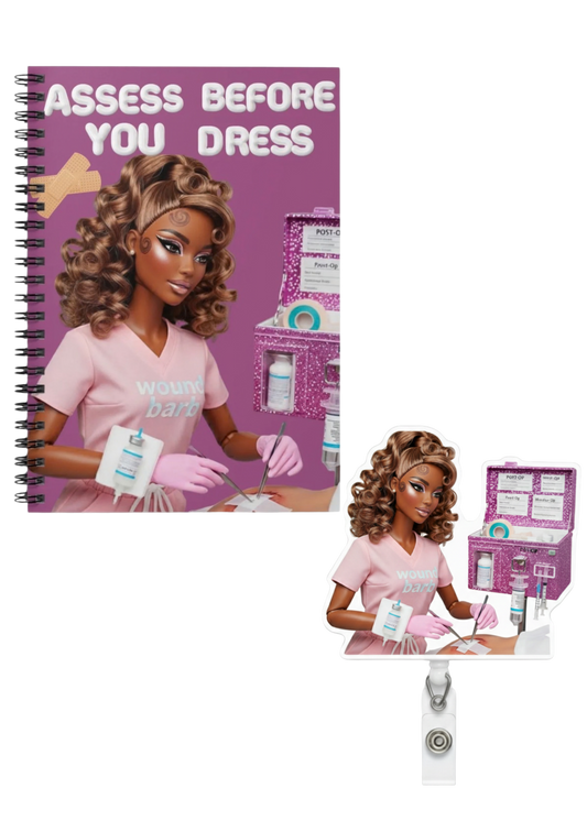 assess before you dress notebook + dressing dolly badge reel bundle