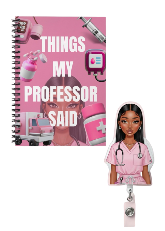 things my professor said notebook + original med barb badge reel bundle